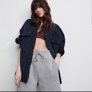 Zara Navy Plaid Wool Jacket